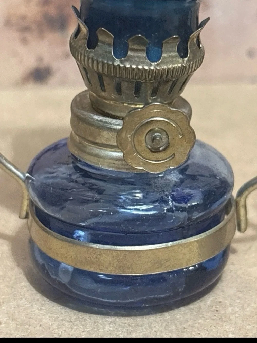Pair Of Vintage Mini Blue Glass Hurricane Oil Lamp 5”